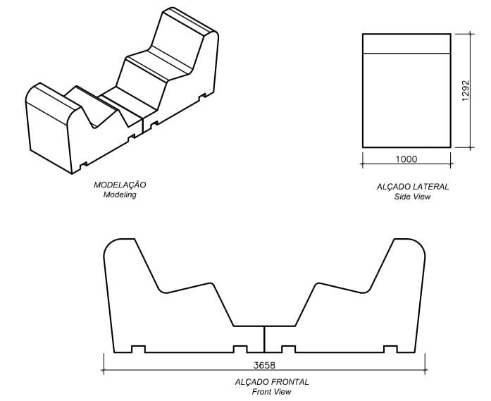 Модульная бетонная скамья без спинки amop Socialplay ARCH-00011834 - Вид №1