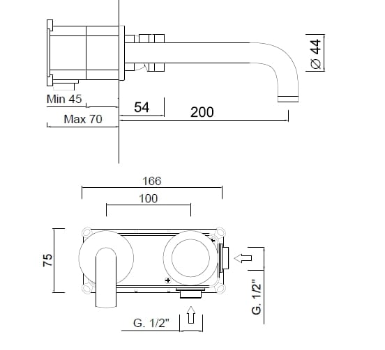 2 отверстия настенный однорычажный смеситель для раковины Rubinetteria Giulini MyRing ARCH-00041350 - Вид №2