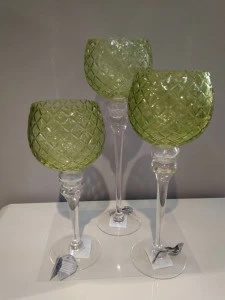 Подсвечник стеклянный зеленый на ножке 3 штуки Manou FRATELLI BARRI ART 00-3886058 Зеленый;прозрачный