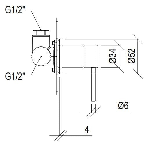 Нержавеющая сталь встраиваемые однорычажный смеситель для душа Tubico Тибр ARCH-00036203 - Вид №2