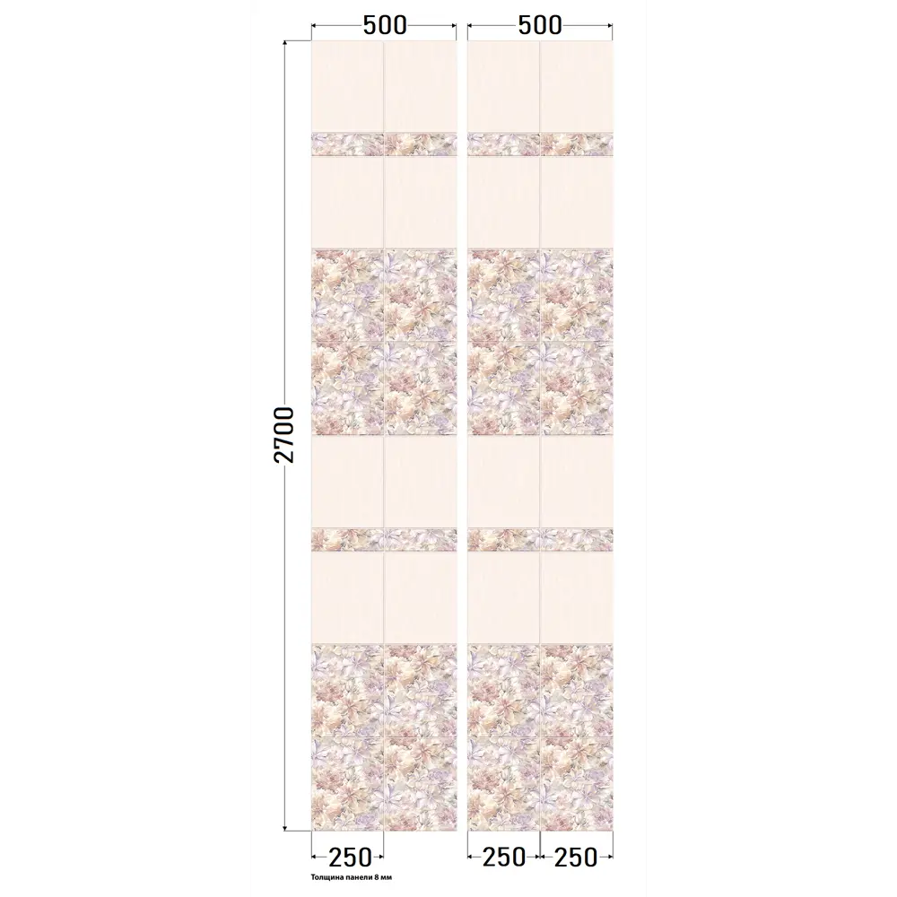 Комплект стеновых панелей ПВХ Аманда 2700x250x8 мм 1.35 м² 2шт КРОНАПЛАСТ STLM-2072014 - Вид №5