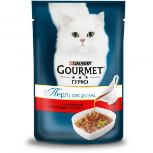 ПР0048787 Корм для кошек Перл Соус Де-люкс с говядиной в роскошном соусе, пауч 85 г Gourmet