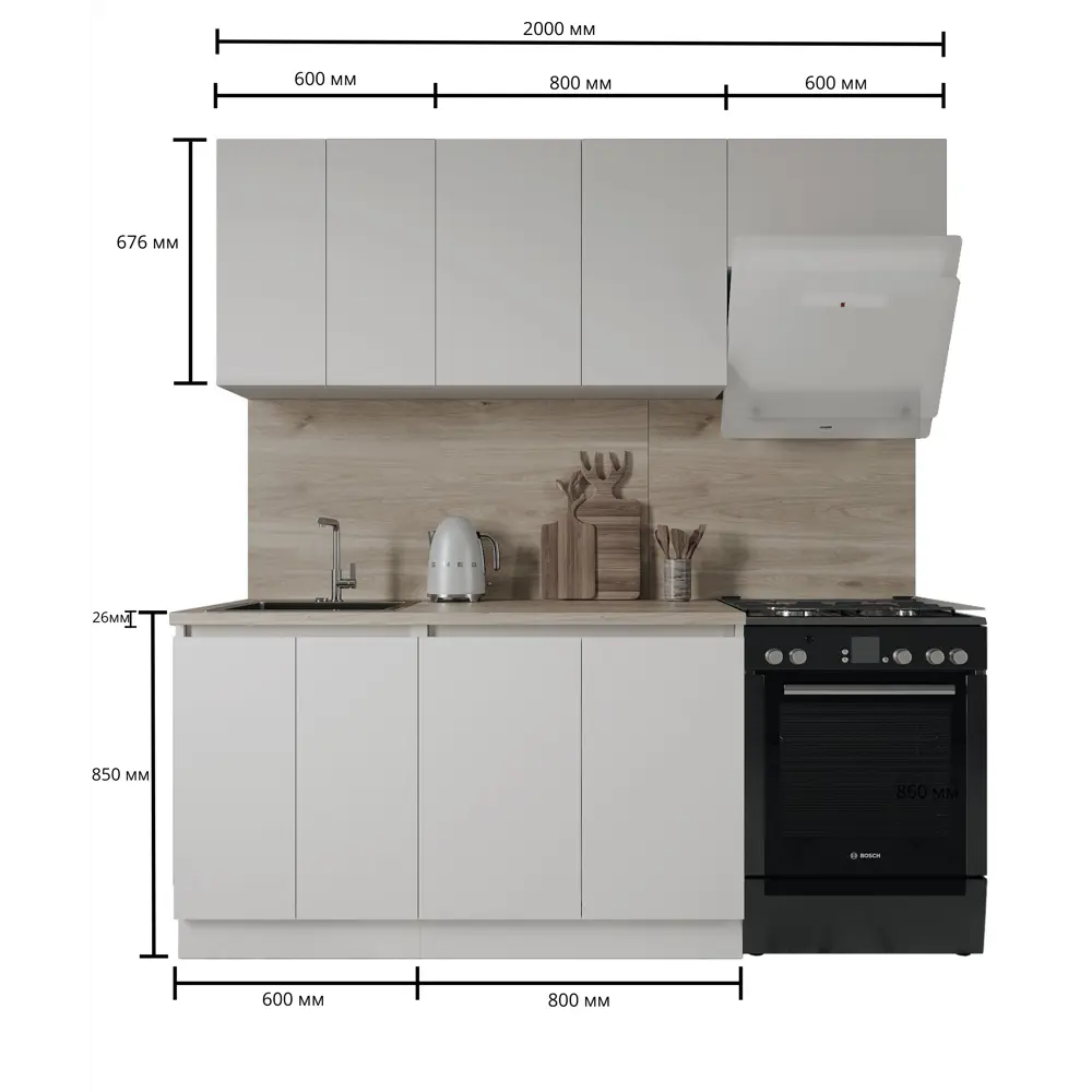 Кухонный гарнитур «Миус» 200x60 см ЛДСП цвет белый 89432582 STLM-2160470 Santreyd