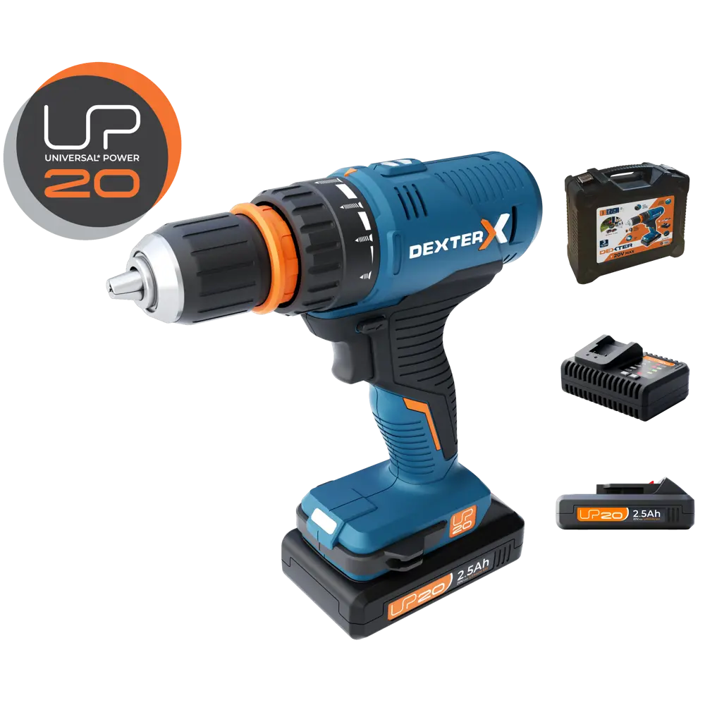 Дрель аккумуляторная Dexter 20VSD2-35RCA.1A, 20 В Li-ion 2.5 Ач STLM-2114127