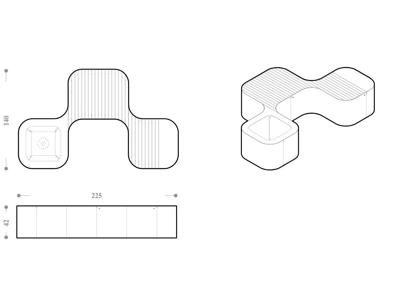 Трехмодульная скамья с двумя сиденьями и плантатором DIMCAR PINCH ARCH-00079686 - Вид №2