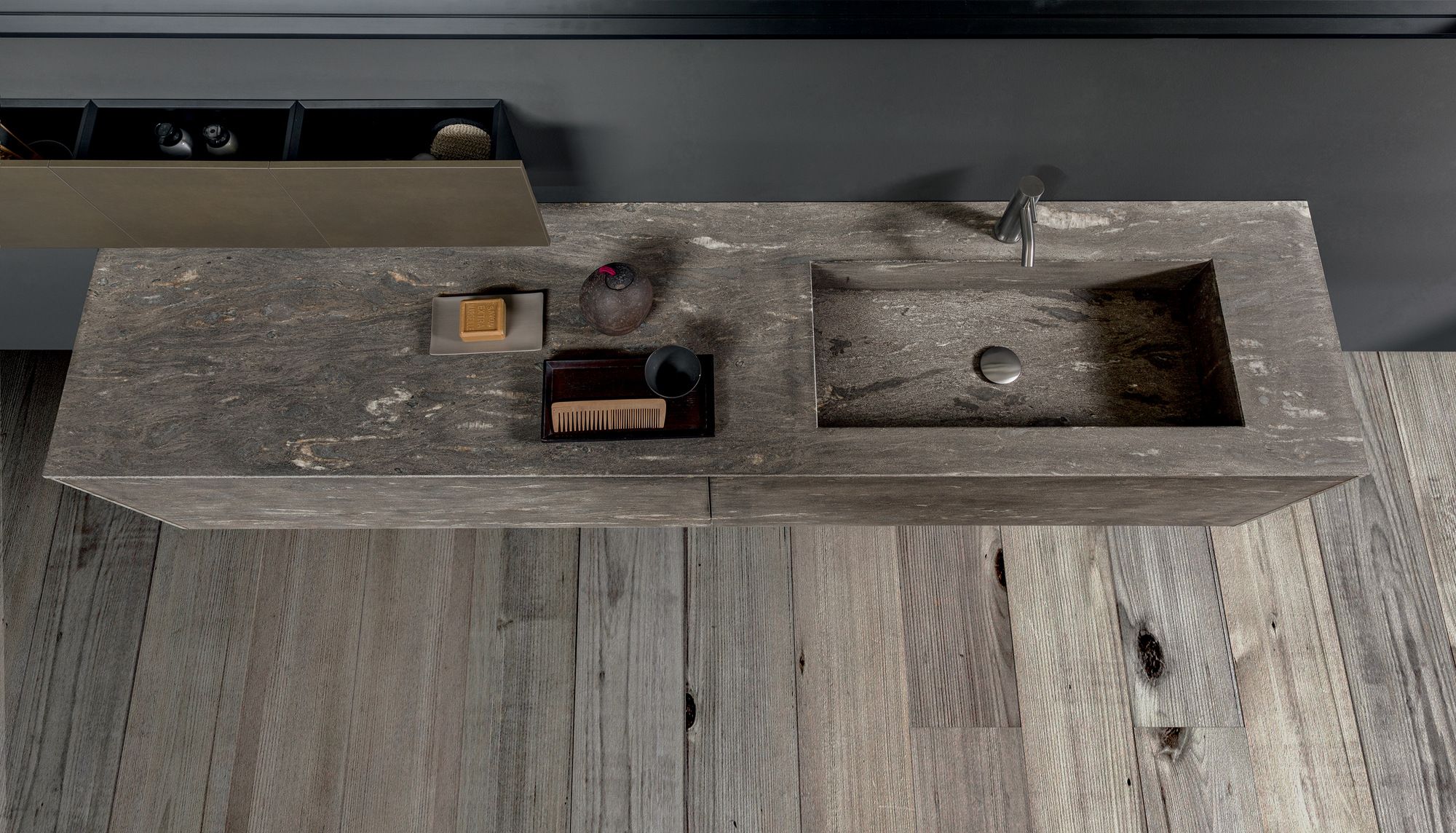 Гранитный подвесной одиночный умывальник с зеркалом MODULNOVA Blade Lab ARCH-00146122 - Вид №3