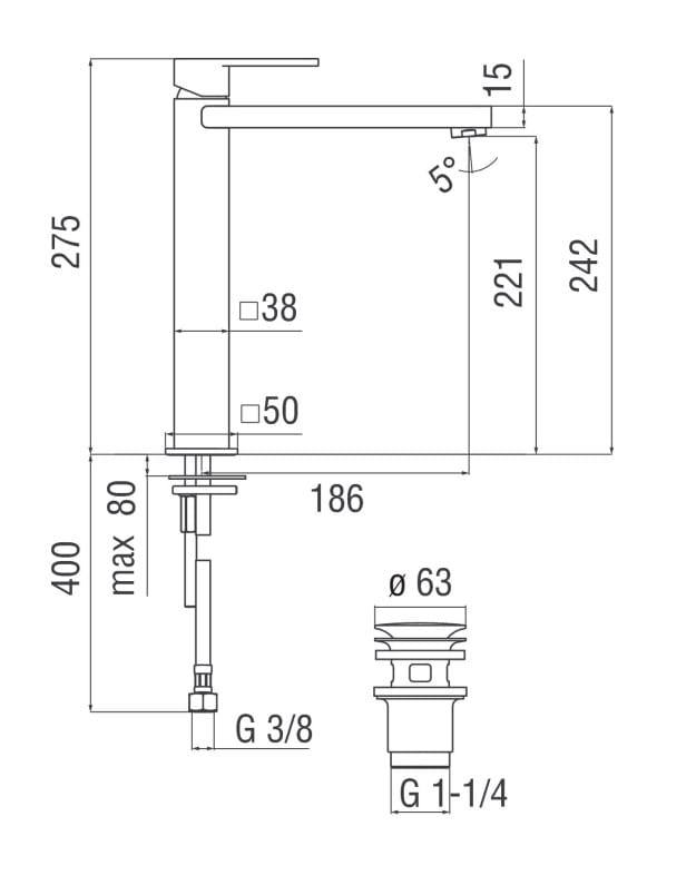 Смеситель для раковины с автоматическим сливом Nobili Loop ARCH-00067961 - Вид №2