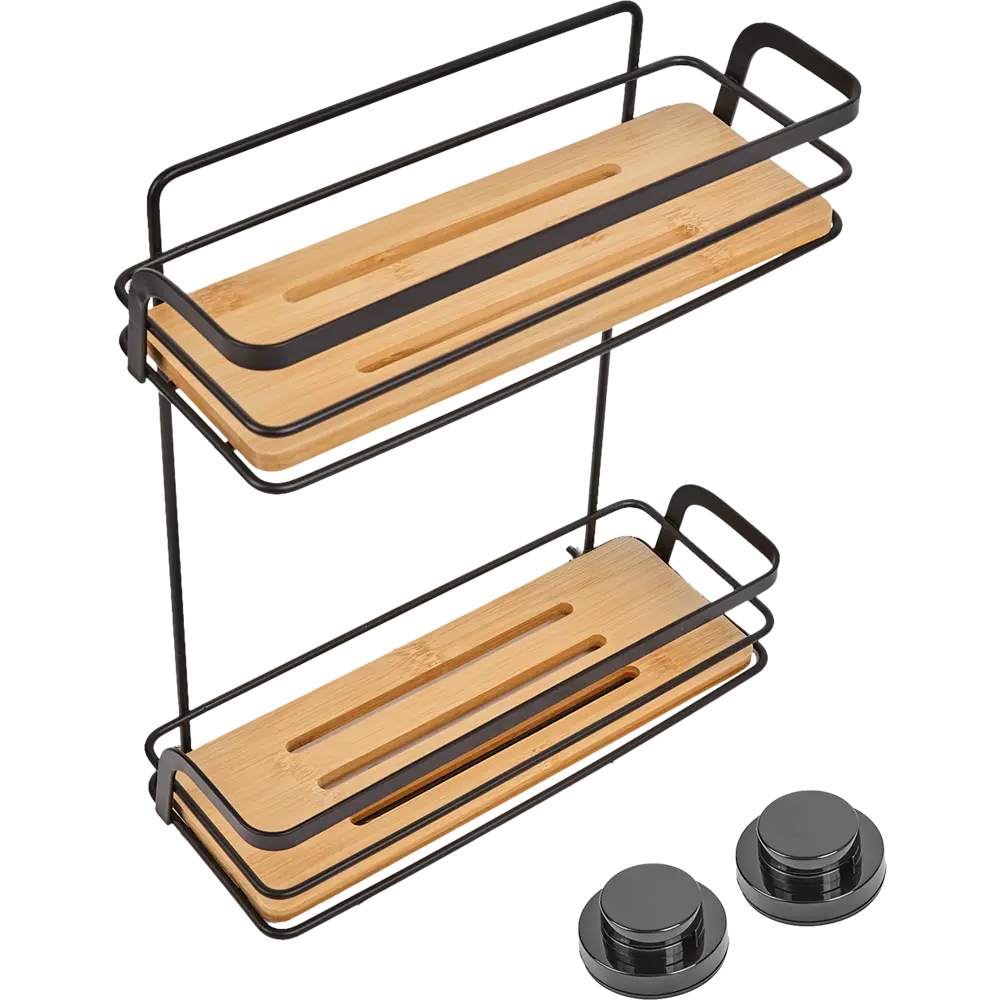 Полка для ванной прямоугольная Primanova двухъярусная 26 см цвет черный Полка Бамбук STLM-2042799 - Вид №2