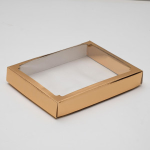 Коробка сборная крышка-дно с окном золотая 26х21х4 см УПАКПРО