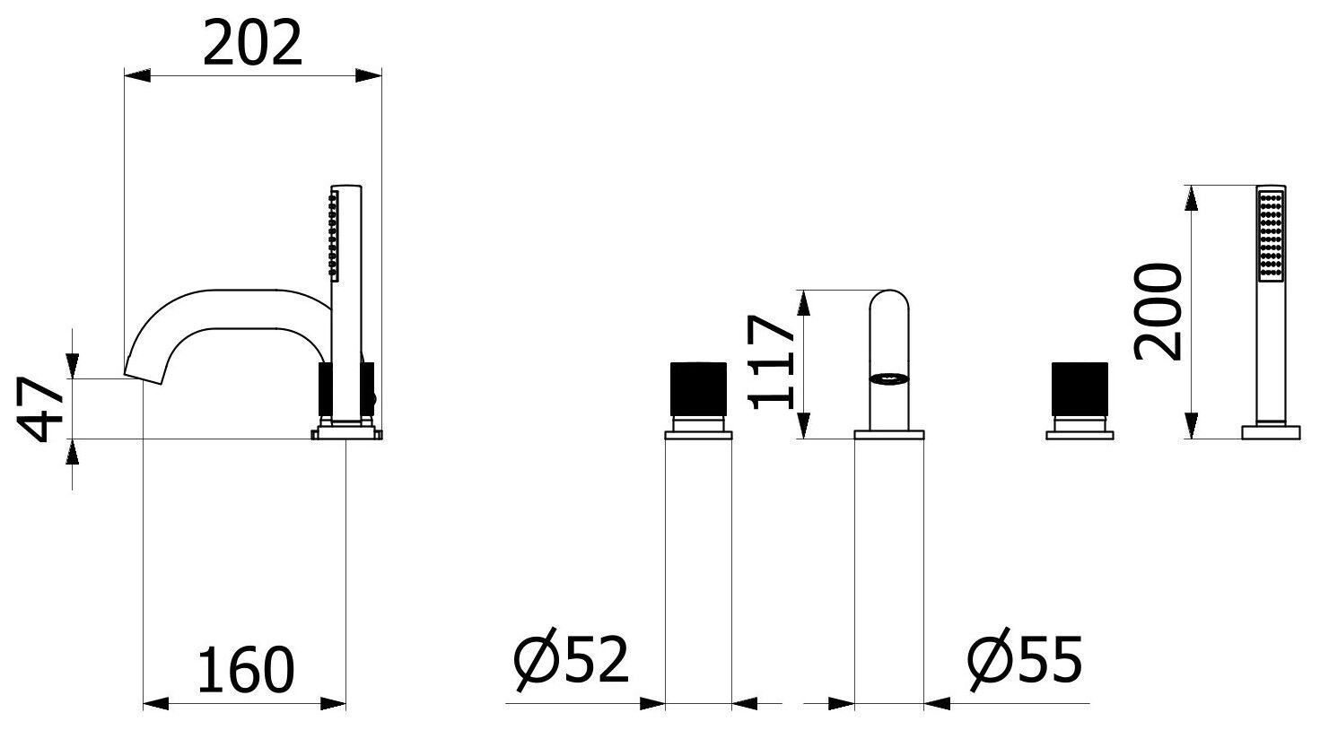 Смеситель для ванны с 4 отверстиями и ручным душем IB Gatsby ARCH-00091977 - Вид №9