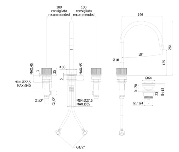 Смеситель для раковины с 3 отверстиями RUBINETTERIA PAFFONI Jo ARCH-00103980 - Вид №2
