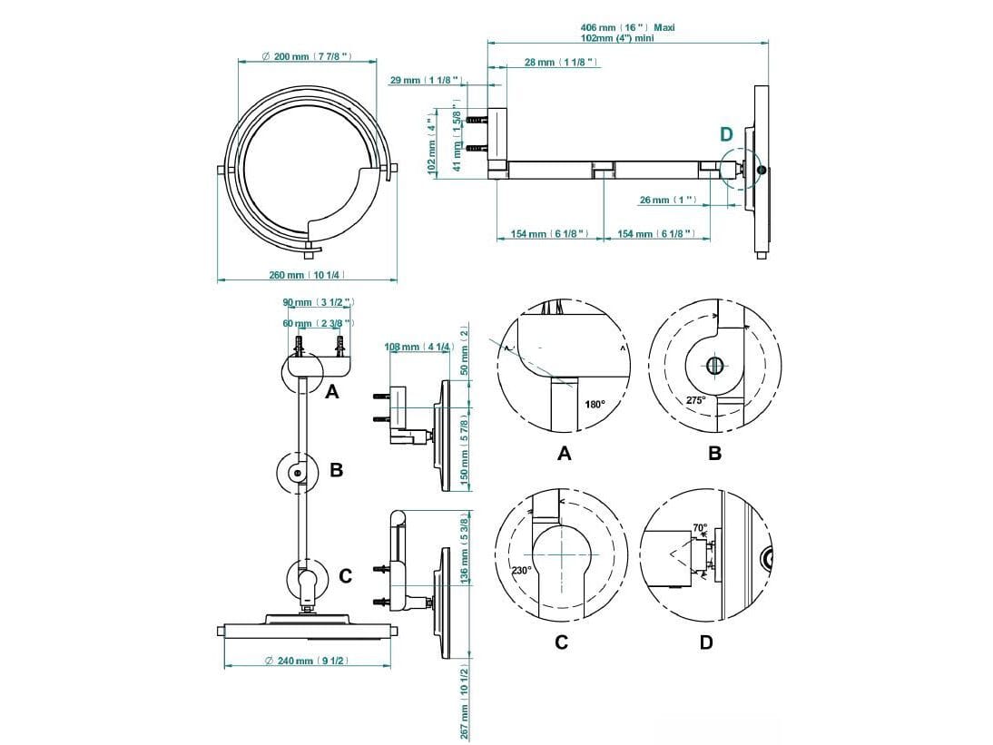 Настенное увеличительное зеркало со встроенным освещением THG Paris ZOOM.12 ARCH-00018062 - Вид №1