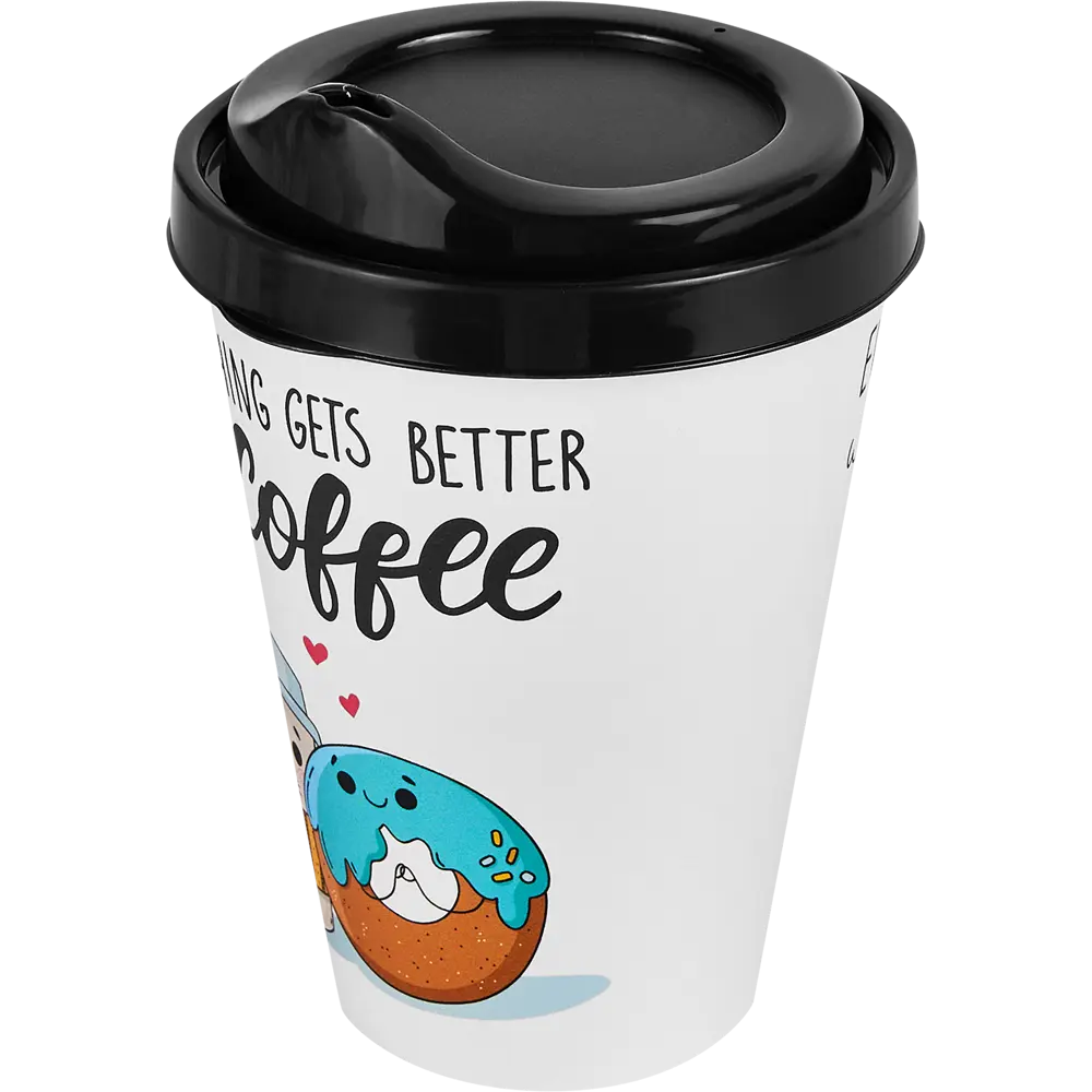 Стакан с крышкой Delinia Everything Gets Better With Coffee 420 мл пластик цвет белый 88780883 STLM-2198327  - Вид №1