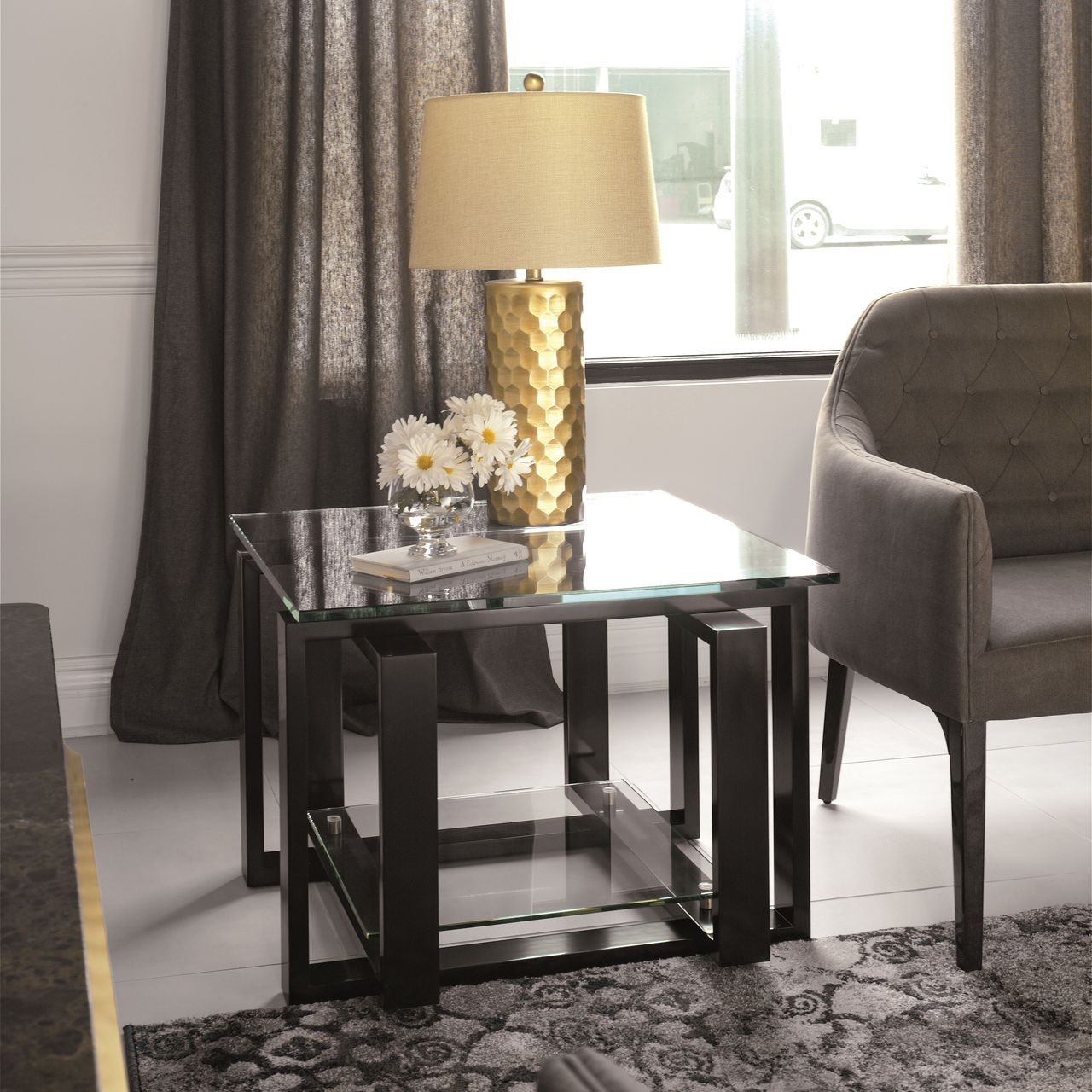 Высокий квадратный стеклянный журнальный столик Hurtado Evolution ARCH-00133609 - Вид №1