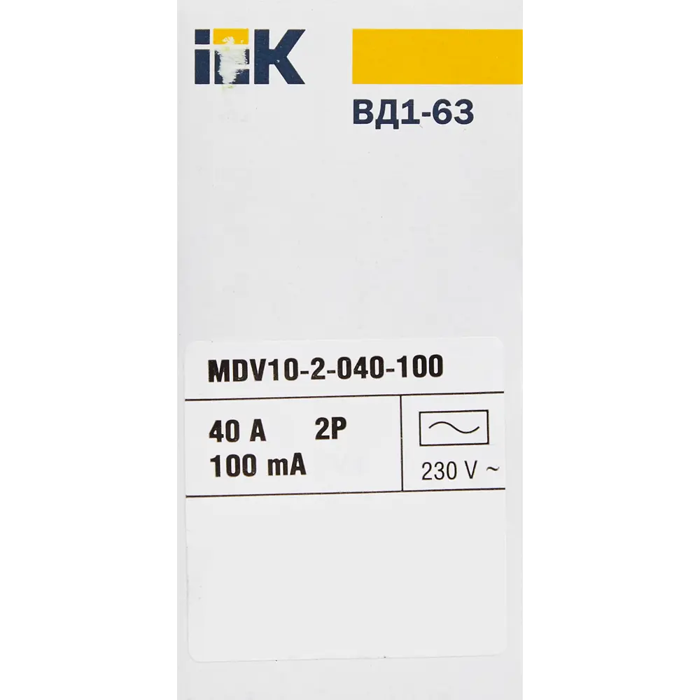 УЗО IEK ВД1-63 2Р 40 А 100 мА 4.5 кА AC MDV10-2-040-100 STLM-2051458 - Вид №6