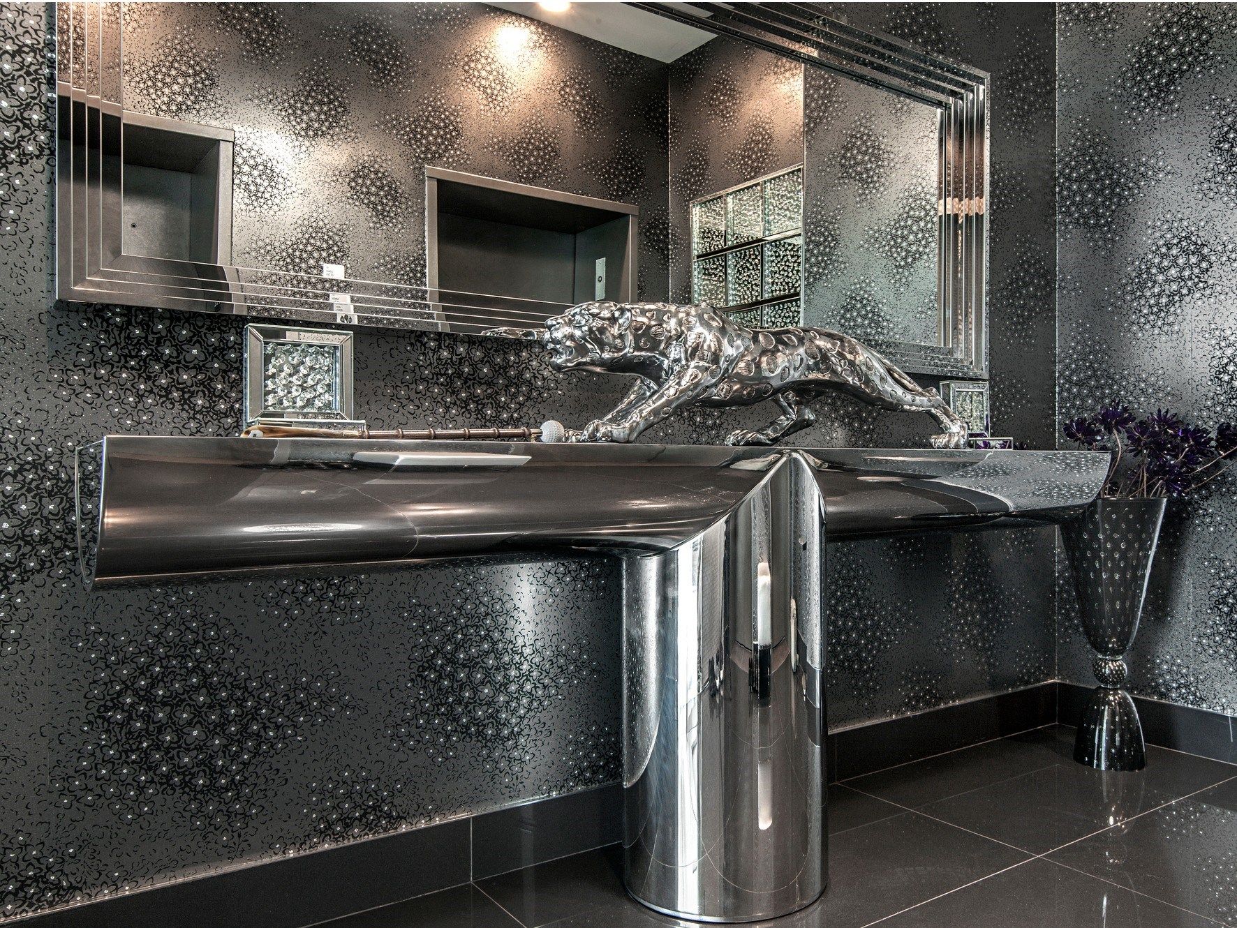 Прямоугольная консоль из нержавеющей стали и стекла Officine Sandrini ARCH-00008745