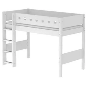 Кровать Flexa White полувысокая с лестницей, 200 см, белая