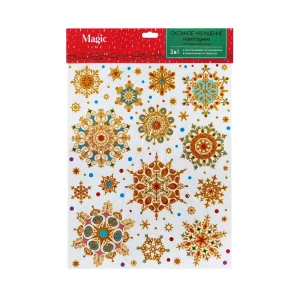 Наклейки новогодние Блестящие снежинки 30х38 см