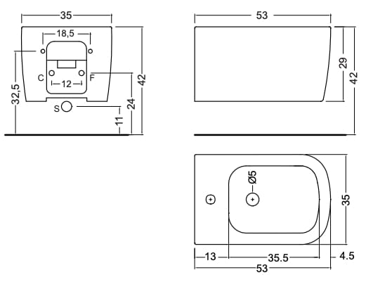 Керамическое подвесное биде Nic простой ARCH-00002170 - Вид №4