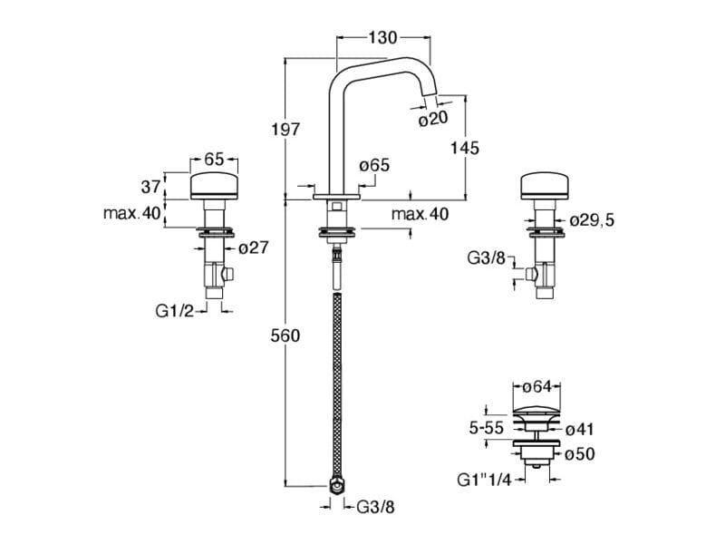 Смеситель для раковины из нержавеющей стали CRISTINA Rubinetterie складка ARCH-00059506 - Вид №2