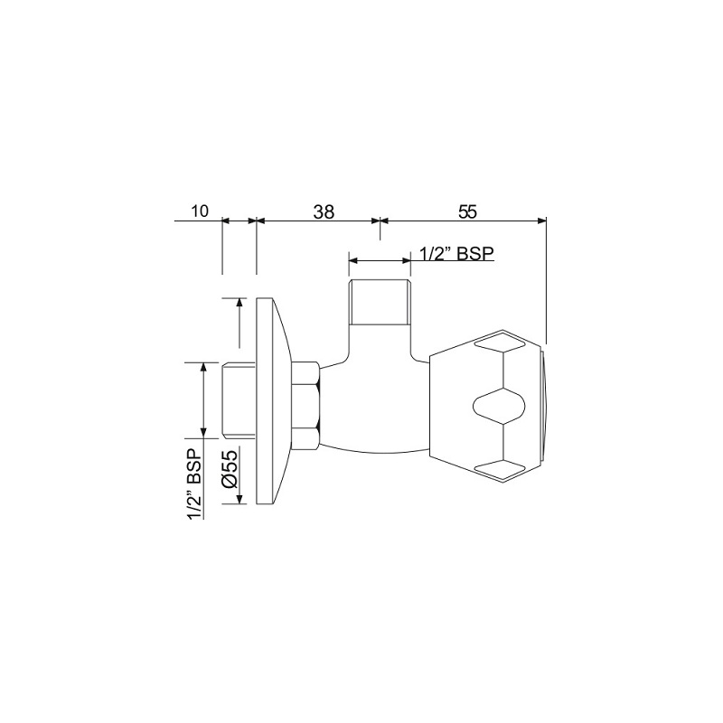 AQT-CHR-3053 Угловой запорный вентиль с кранбуксой Jaquar Santreyd  - Вид №1
