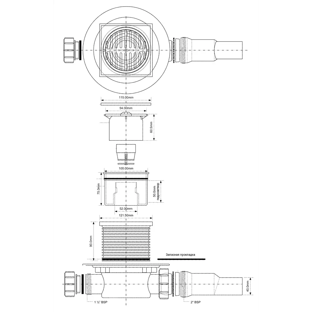 Трап для душа McAlpine 115x115 мм сухой затвор MRFG3-PB STLM-2100533 - Вид №6