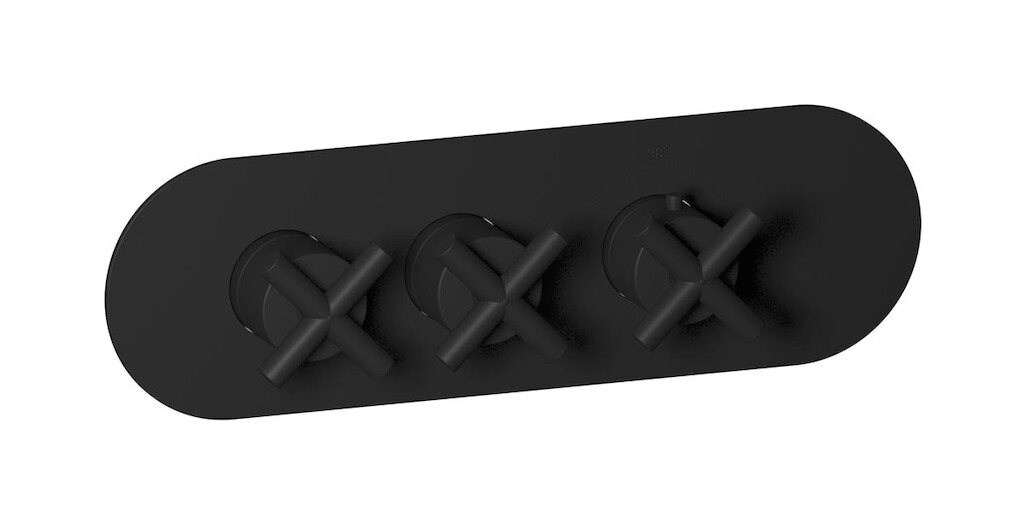 Комплект наружных частей термостата на 2 потребителей - горизонтальная овальная панель с ручками Wow WE ARE IB eua222npnwo Matt Black Aqua