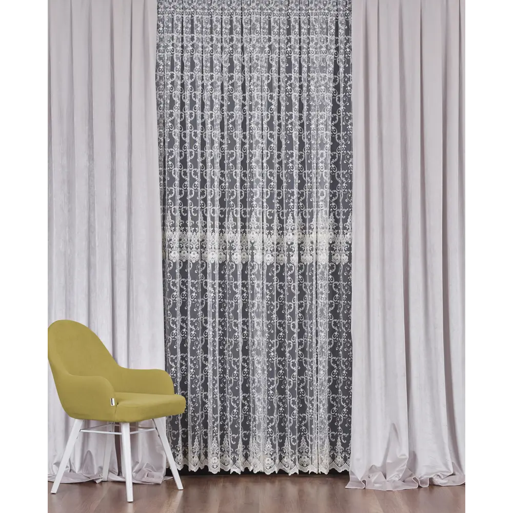 Тюль с вышивкой на сетке «Грация» 1 п/м 290 см цвет кремовый ELIT HOME STLM-2052259 - Вид №4