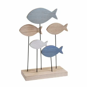 Статуэтка декоративная деревянная бежевая "Рыбы" TO4ROOMS  213598 Бежевый;белый;голубой