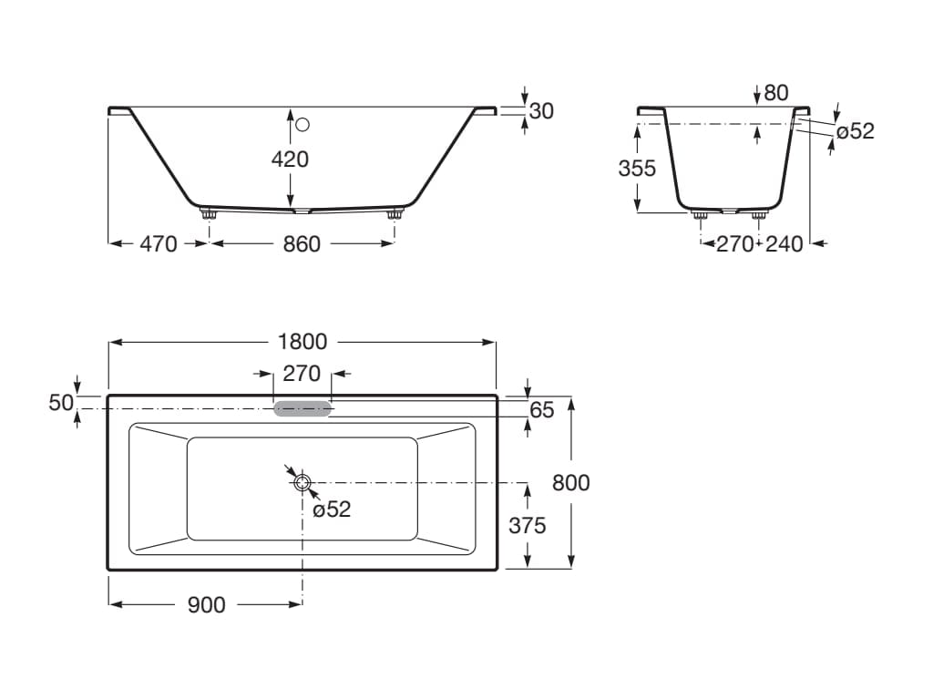 Встраиваемая акриловая прямоугольная ванна с гидромассажем Roca VYTHOS 24858 / 24860 ARCH-00013479 - Вид №8