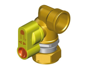 Запорный клапан с гнездом давления и предохранительной ручкой версия 90° правая с поворотной гайкой