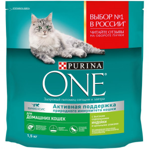 ПР0059645 Корм для кошек для домашних, индейка, цельные злаки сух. 1,5кг ONE