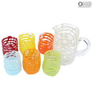2596 ORIGINALMURANOGLASS Набор из 6 стаканов + кувшин - паутина - Original Murano Glass OMG 8 см