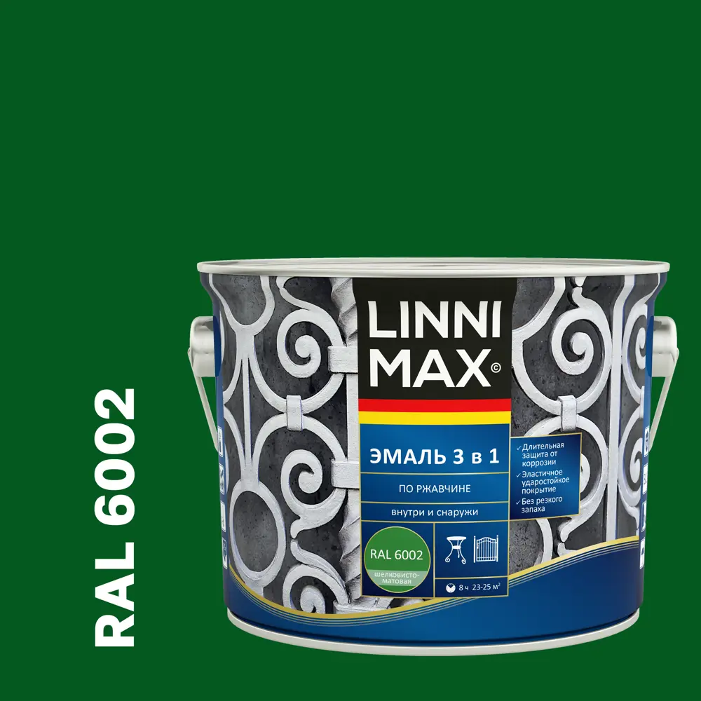 Грунт-эмаль по ржавчине 3 в 1 Linnimax цвет зеленый полуматовый 2.5 л STLM-2138300