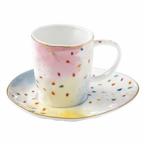 Чашка фарфоровая с блюдцем белая с розовым в подарочной упаковке "Брызги красок" EASY LIFE БРЫЗГИ КРАСОК 00-3946834 Белый;розовый