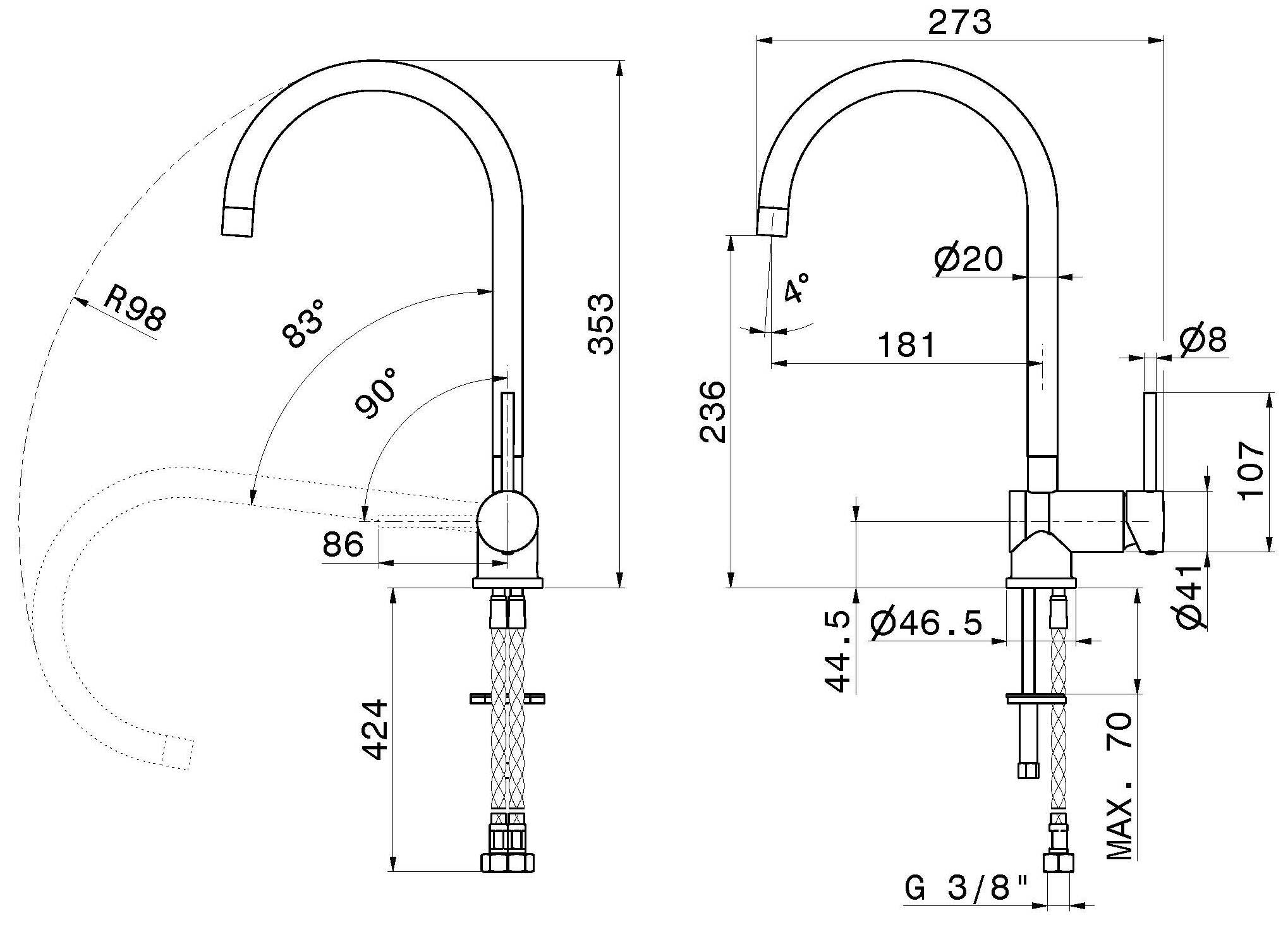 Смеситель для кухни с одним отверстием Newform XT KITCHEN ARCH-00110068 - Вид №2