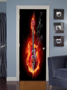 90225124 Наклейка интерьерная на дверь "Электро гитара в огне"самоклеящаяся 80х200 см STLM-0138932 МЕЧТАТЕЛЬ ДИЗАЙН