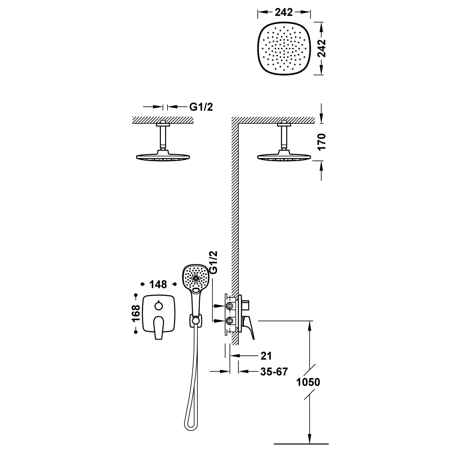CANIGÓ Rapid-box 2-way concealed single-handle shower mixer tap kit-21728003 TRES Canigo - Вид №1