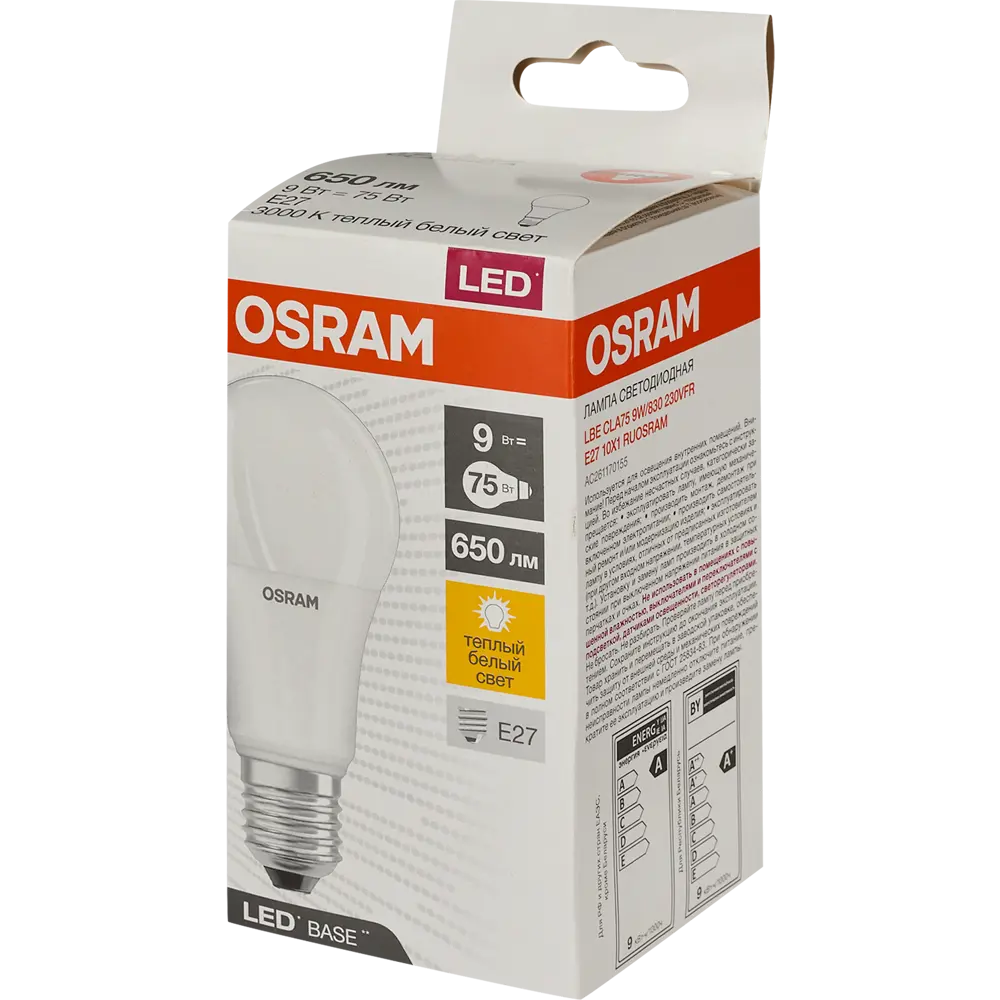 Лампа светодиодная Osram E27 220-240 В 9 Вт груша матовая 650 лм теплый белый свет 85095304 STLM-2025607  - Вид №3