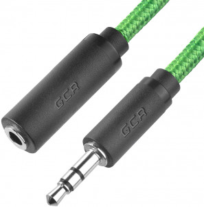GCR-STM8202-0.5m удлинитель аудио 0.5m jack 3,5mm/jack 3,5m зеленый нейлон, черные коннекторы, ультрагибкий, 28 awg, m/f, экран, стерео, Greenconnect