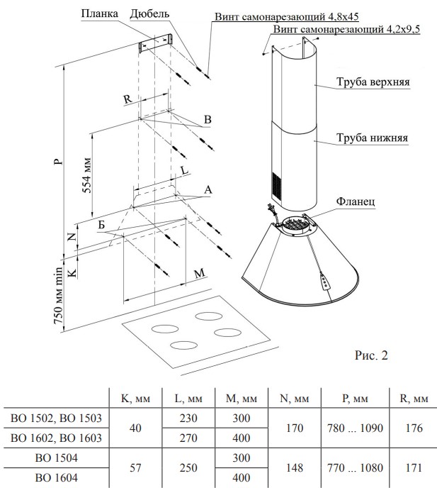 1349136 Вытяжка каминная Gefest ВО 1602 К30 серебристый STDN-0038166 - Вид №1