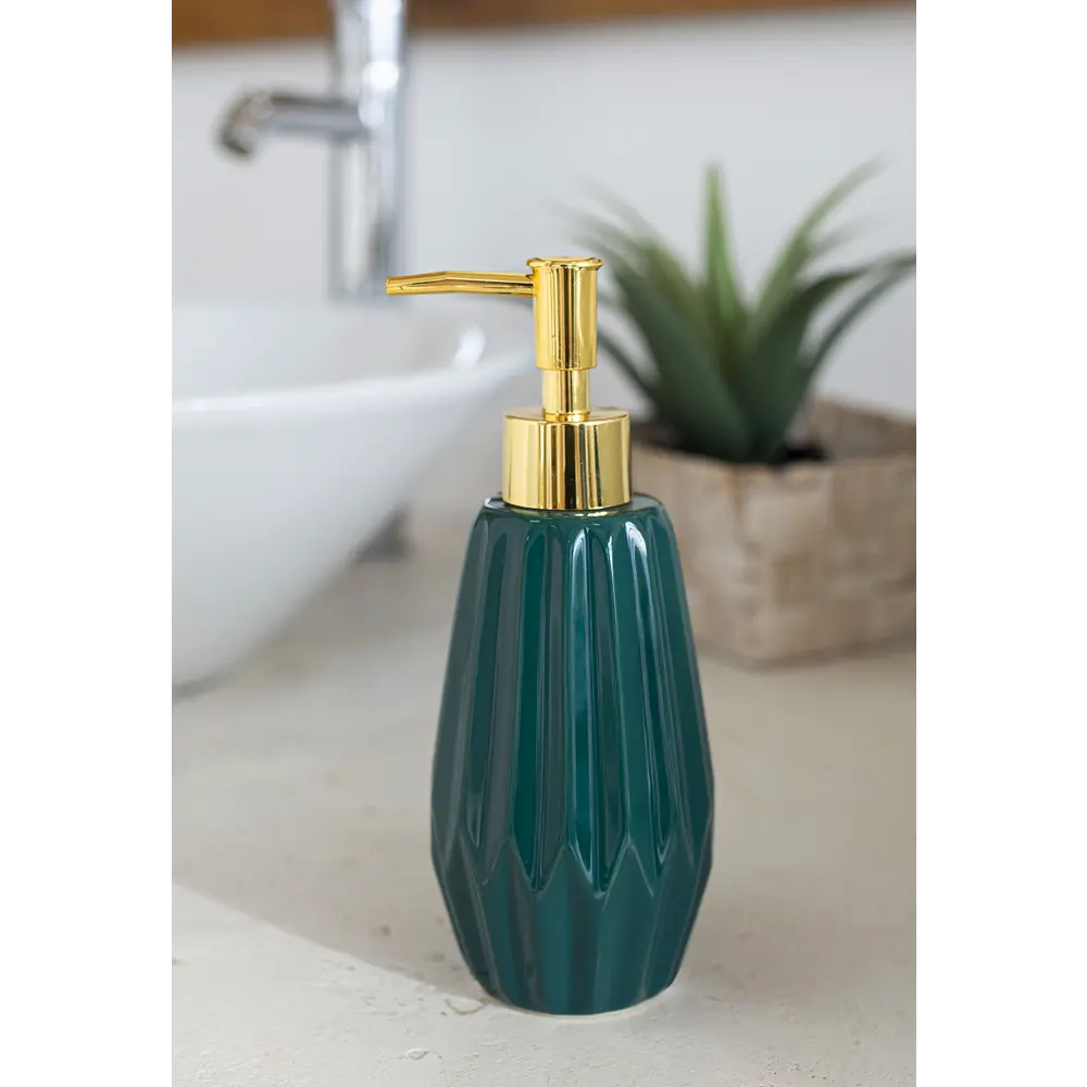 Дозатор для жидкого мыла Emerald, керамика, цвет изумрудный PROFFI HOME STLM-2173775 - Вид №4