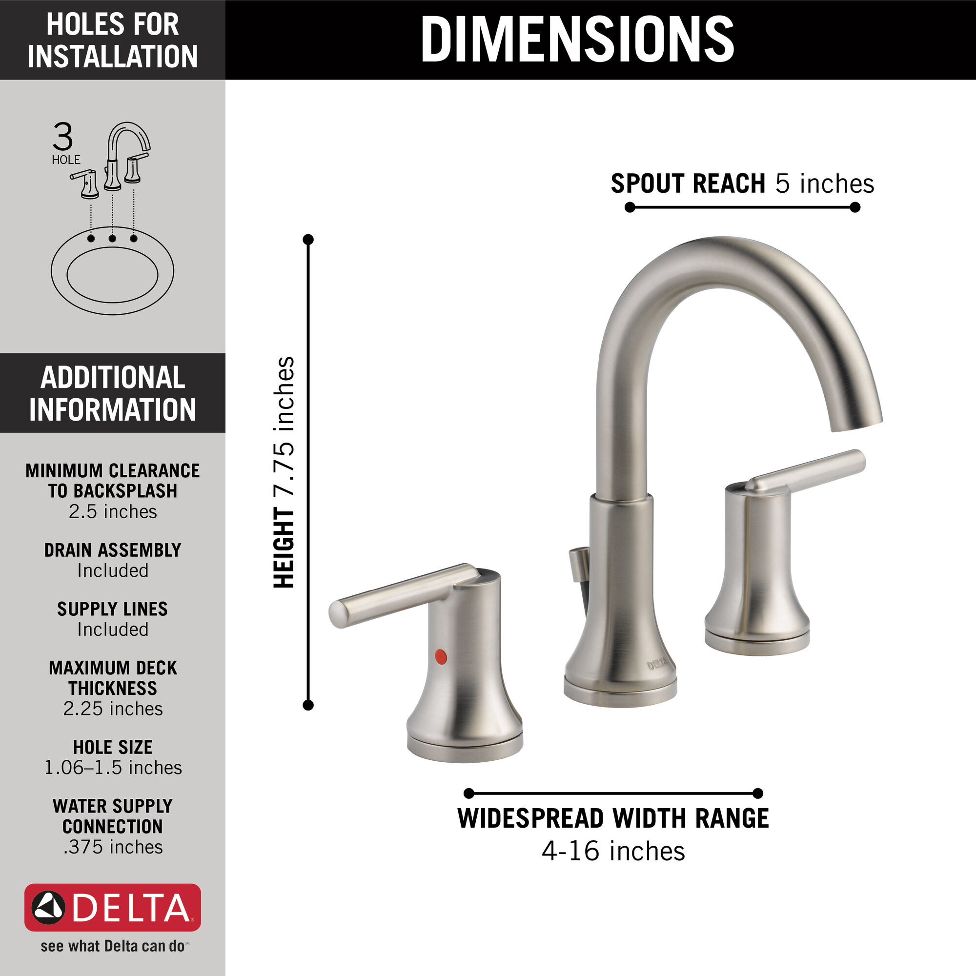 3559-SSMPU-DST Смеситель для ванной комнаты с двумя ручками Delta Faucet Trinsic Нержавеющая сталь  - Вид №2