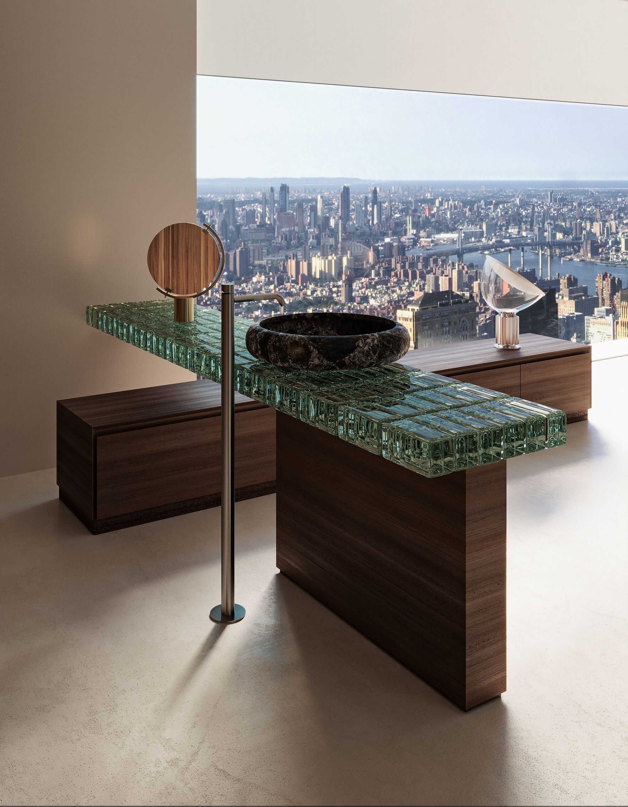 Угловой умывальник из орехового дерева и стекла Falper OPUS ARCH-00066272 - Вид №2