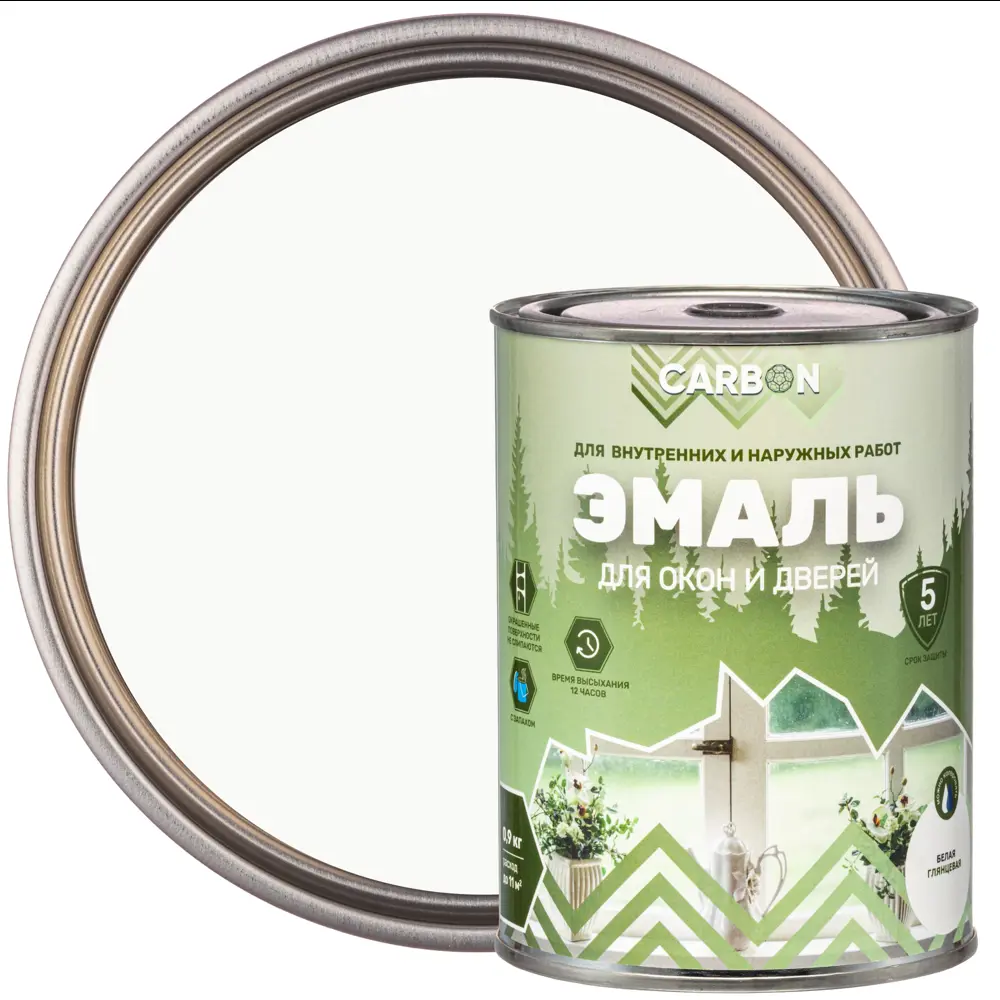 Эмаль для окон и дверей Carbon 0.9 кг цвет белый STLM-2033482