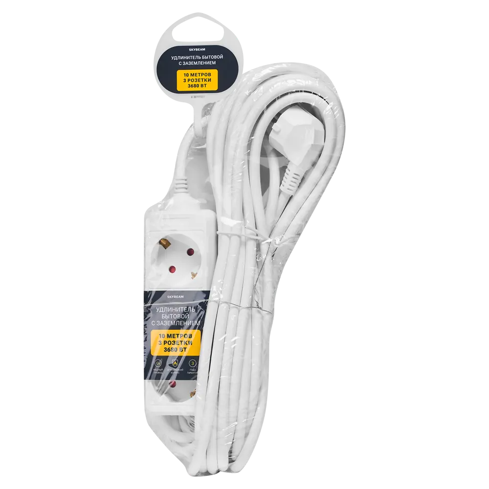 Удлинитель бытовой Skybeam 3x1.5 10 м 3 розетки с заземлением 3680 Вт цвет белый STLM-2079850 - Вид №3
