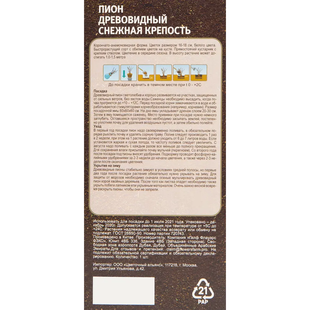 Пион древовидный привитый Снежная крепость в тубе ВСЕ В САД STLM-2017291 - Вид №2