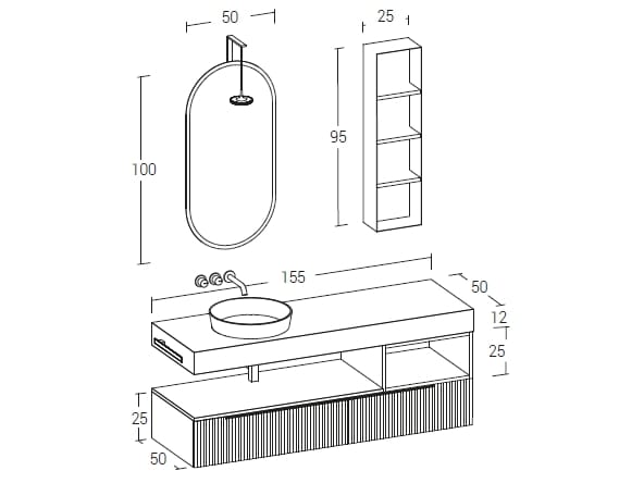 Деревянный подвесной шкаф для умывальника с выдвижными ящиками LEGNOBAGNO Re-Stretch ARCH-00006490 - Вид №2