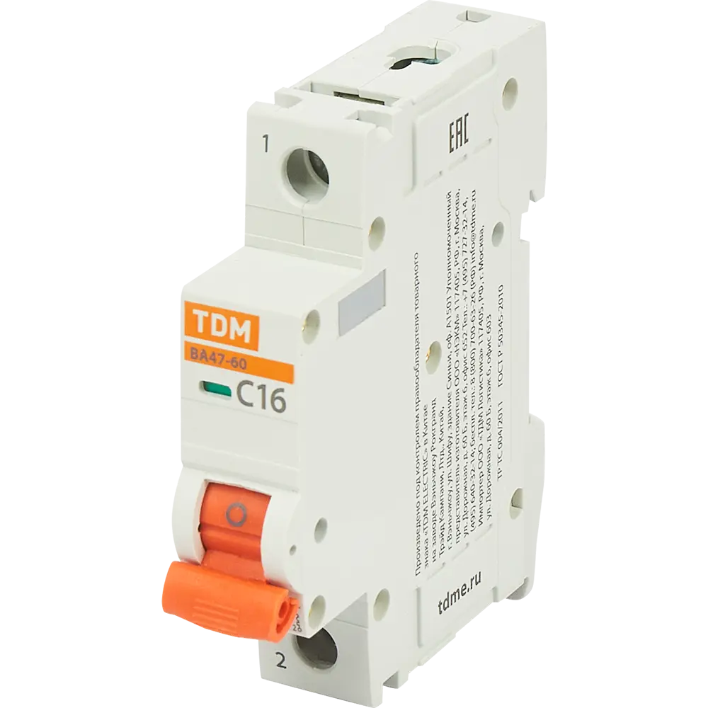 Автоматический выключатель TDM Electric ВА47-60 1P C16 А 6 кА SQ0223-0077 STLM-2150696