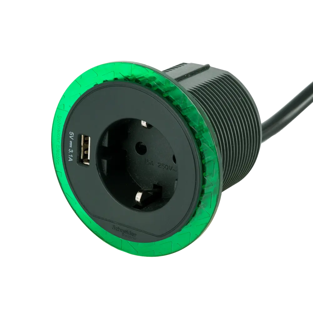 Розетка встраиваемая в столешницу Schneider Unica System 1 розетка с заземлением 1 USB 2 м 3670 Вт цвет антрацит SYSTEME ELECTRIC STLM-2200707 - Вид №1